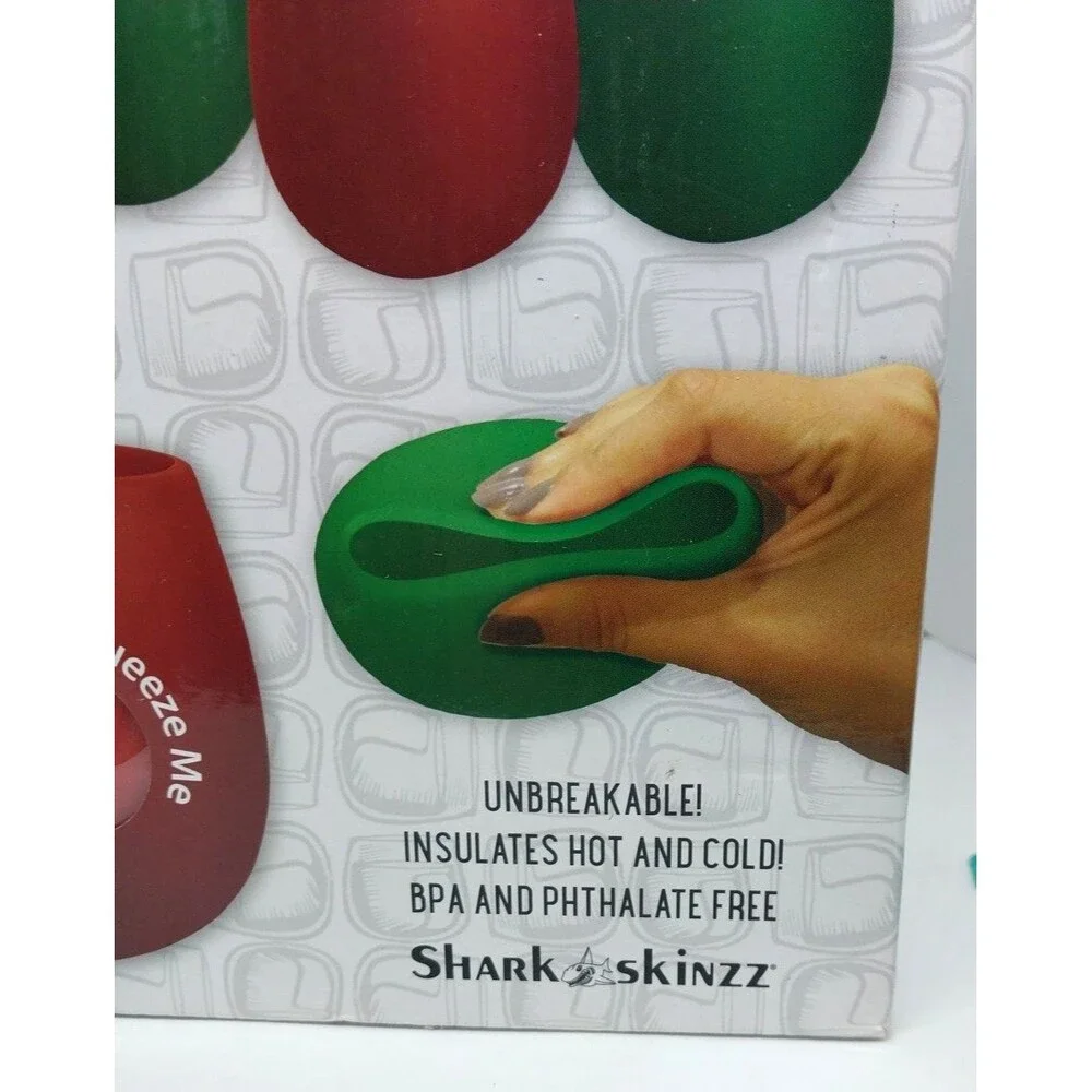 Shark Skinzz Silicone Wine Glasses 4-Pack 12oz New Green & Red